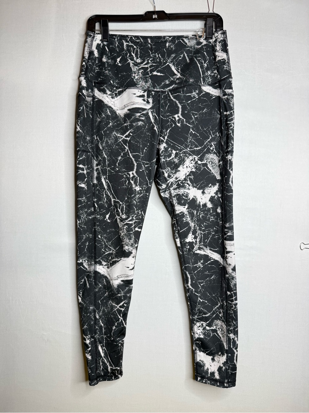 LegEnd Yoga Pants Leggings Black Marble Print Pockets High Waist Women's XL A8 3